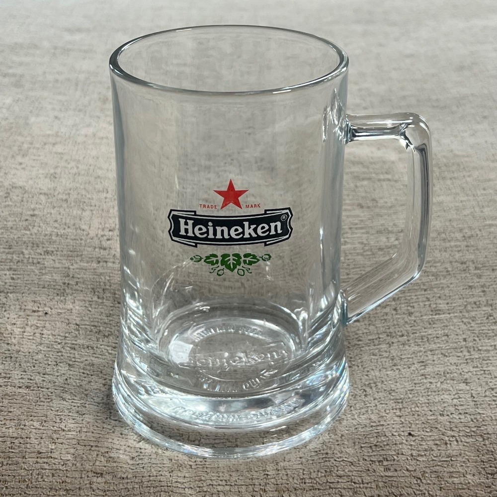 Heineken Beer Glass Stein Mug Clear Heavy Glass Logo Barware